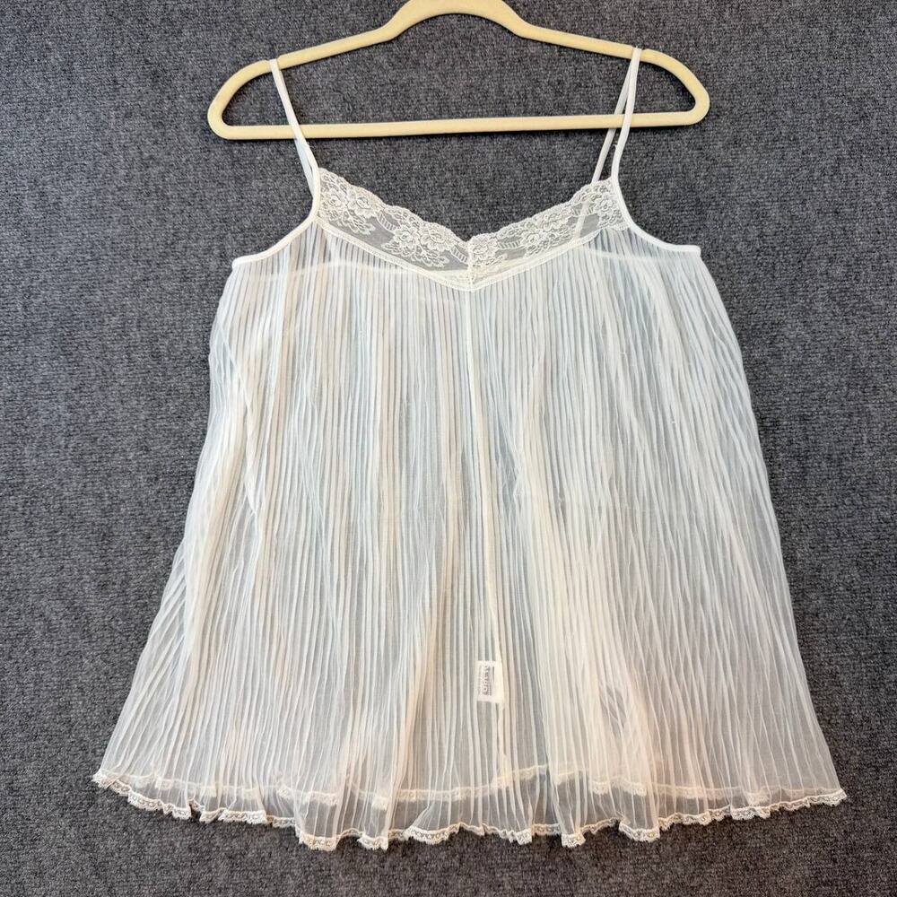 Vintage White Sheer Pleated Slip Lace Trim WARD Made in Japan M L
